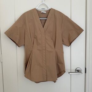 Sandro Tan V-Neck Blouse Shirt